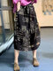 Ethnischer Musterdruck Kordelzug in der Taille Vintage Röcke mit Vordertasche - #07