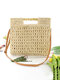 Women Straw Elegant Holiday Crossbody Bag Convertible Strap Casual Beach Sweet Handbag - Beige