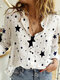 Stars Print Long Sleeve Lapel Casual Shirt For Women - White