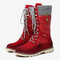 Women Winter Casual Splicing Lace Up Flat Mid Calf Snow Boots - Red
