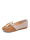 Women Straw Plaited Shoes Hollow Out Knotted Flats - Brown