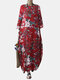 Calico Print O-neck Loose Casual Dress For Women - Red