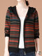 Multicolor Stripe Patchwork Long Sleeve Casual Coat For Women - Red