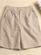 Solid Pocket Elastic Waist Casual Shorts For Women - Apricot