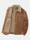 Mens Corduroy Plush Lined Button Front Cotton Casual Jackets With Pocket - Khaki