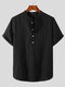メンズストライププリントスタンドカラー半袖シャツ - 黒