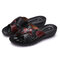 Bow Leather Button Flat Sandals - Black