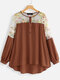 Mesh Flower Embroidery Patched Long Sleeve Blouse - Orange