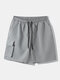 Mens Pure Color Mid Length Loose Drawstring Cargo Shorts - Gray