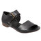 Big Size Female Casual Solid Color Buckle Flat Sandals - Black