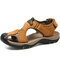 Men Hook Loop Outdoor Slip Resistant Leather Sandals - Yellow