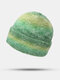 Unisex Mohair Knitted Ombre Flanging Fashion Cold Protection Beanie Hat - Green