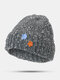 Women Mixed Color Wool Blend Knited Colorful Floret Decoration Warmth Brimless Beanie Hat - Gray