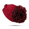 Women Solid Color Breathable Comfortable Beanie Hat Large Flower Behind Bonnet Muslim Pile Heap Cap - Wine Red