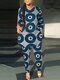 Equipo con estampado geométrico circular en toda la prenda para mujer Cuello Conjuntos de manga larga - azul