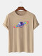Men 100% Cotton Fun Rainbow Planet Print Casual T-Shirt - Khaki