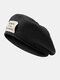 Women Acrylic Knitted Solid Color Letter Embroidery Patch All-match Warmth Beret - Black