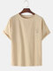 Mens National Style Cotton Linen Round Neck Casual Short Sleeve T-shirts - Khaki
