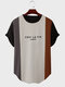 Camisetas masculinas de manga curta com bainha curvada em patchwork e gola redonda - Preto