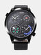 Vintage grande mostrador masculino Watch Termômetro Compasso de quartzo com fuso horário duplo Watch - Blue Dial Black Band
