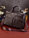 Men Genuine Leather 14 Inch Laptop Bag Briefcase Crossbody Bag - Brown