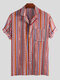 Mens Ethnic Style Colorful Striped Summer Short Sleeve Loose Casual Shirt - Red