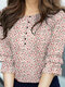 Allover Floral Print Ruffle Sleeve Crew Neck Blouse - White