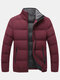 Mens Windproof Warm Stand Collar Thicken Solid Overcoats With Pocket - Wine Red