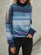 Women Striped Print Patchwork Off Shoulder Loose Casual Sweater - Blue