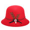 Women Elegant Felt Fedoras Top Hat Casual Floral Bowknot Decoration Bucket Hat - Red
