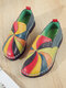 Sاوكوفي جلد طبيعي صنع يدويًا الربط Colorblock مرن سهل الارتداء Soft حذاء مسطح غير رسمي مريح - أحمر