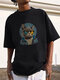 Mens Cat Figure Graphic Crew Neck Short Sleeve T-Shirts - Black