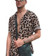 Mens Leopard Print Casual Short Sleeve Shirts - Khaki