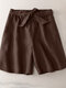 Solid Casual Wide Leg Shorts With Belt For Women - Coffee