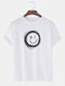 Mens Cartoon Smile Face Print Cotton Casual Short Sleeve T-Shirts - White