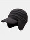 Men Acrylic Knitted Thickened Jacquard Solid Color Striped Ear Protection Warmth Baseball Cap - Black