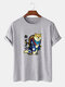 Mens Warrior Animal Graphic Crew Neck Short Sleeve Cotton T-Shirts - Gray