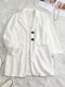 Solid Color Lapel Collar Pocket Long Sleeve Blazer Coat - White