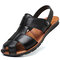 Large Size Men Water Friendly Closed Toe Leather Sandals - Black