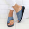 Women Daily Solid Color Slip Resistant Clip Toe Wedges Slippers - Blue