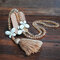 Bohemian Butterfly Tassel Pendant Necklace Ethnic Handmade Transparent Bead Long Necklace - Khaki