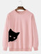 Mens Black Cat Print 100% Cotton Crew Neck Casual Pullover Sweatshirt - Pink