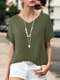 Women Solid High-low Hem V-neck Short Sleeve T-shirt - Green