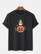 Mens 100% Cotton Halloween Funny Pumpkin Print Casual Short Sleeve T-Shirts - Black