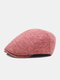 Men Woolen Cloth Solid Color Simple Warmth Forward Hat Beret Flat Cap - Red