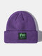 Unisex Solid Knitted Jacquard Letters Patch All-match Warmth Brimless Beanie Hat - Purple