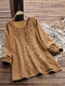Embroidered Corduroy Button Long Sleeve Vintage Blouse - Brown
