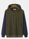 Mens Knit Contrast Sleeve Stitching Casual Drawstring Hoodies - Army Green