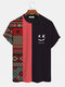 T-shirts à manches courtes avec visage souriant ethnique bicolore pour hommes - Noir