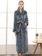 Plus Size Flannels Robe Long Thickened Warm Soft Tie Belt Pajamas For Women - Grey